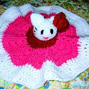 Crochet Pink and White Cat Blanket
